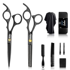 10 PCS Hair Cutting Scissors Set, Professional Haircut Scissors Kit with Cutting Scissors, Thinning Shears, Comb, Cape, Clips