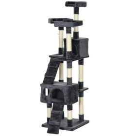 68-inch Multi-Level Cat Scratching Tree Kitty Activity Center Post Tower Condo Pet Furniture w/ Toy Charcoal Grey (Option: Charcoal Grey)