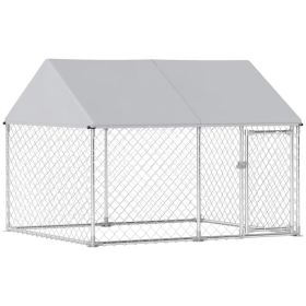 Outdoor Dog Kennel with Waterproof & Anti-UV Cover, Quick-Connect Frame, Secure Lock for Small Medium Dogs (Option: Silver)