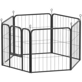 6 Panels Heavy Duty Dog Playpen Outdoor Indoor with Door & Strap, 24" Height Portable & Foldable Pet Playpen (Option: Black)