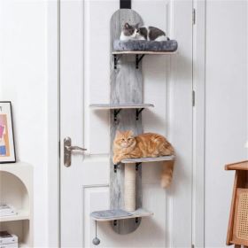 Door Hanging Cat Tree 5-Level Height Adjustable 4-Tier Climber No-Drill for Apartment Grey (Option: Default title)