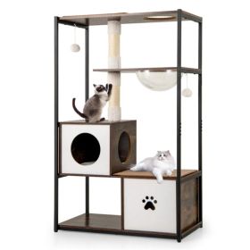 Stylish Wood-Metal Cat Tree - 33 lbs Per Layer Capacity, 2 Private Condos + 2 Relaxation Platforms, Complements Room Decor (Option: Default title)