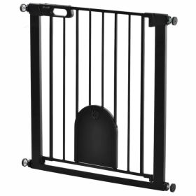 30"-32" Extra Wide Pet Gate Barrier with Small Door, 30"H Dog Gate with Safety Gate Barrier, Stair Pressure Fit, Black (Option: Black)