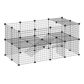 40 Pcs Small Animal Cage Bunny Hutch Portable Metal Wire with Ramps for Kitten Chinchilla, Black (Option: Black)