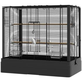 22" Bird Cage for Budgie Finches Canaries Love Birds with Wooden Stands, Slide-Out Tray, Handles, Food Containers, Black (Option: Black)