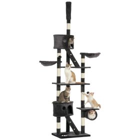 94"-102" Floor to Ceiling Cat Tree High Cat Condo Scratching Post Activity Center Multi-Level Play House Dark Grey (Option: Grey)