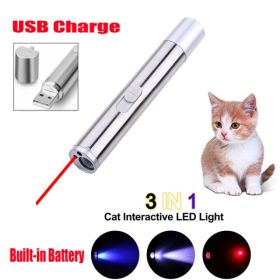 3 In1 1mw USB Rechargeable Pet Toy Pen Flashlight Red Laser Beam UV Light 3-Modes Lamp (Option: defaulttitle)