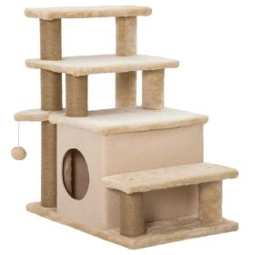 Cat Stairs Pet Steps for Couch Bed with Scratching Posts Condo Ball Toy, 23.6" x 15.7" x 26", Beige (Option: Beige)