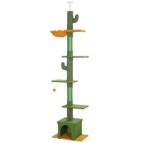 Floor to Ceiling Cat TreeTower with 90.5"-108" Adjustable Height, Scratching Posts, Hammock, Comdo, Toy Ball, Green (Option: Green)