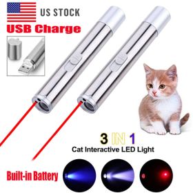 2PCS 3 in1 1mw USB Rechargeable Pet Toy Pen Flashlight Red laser Beam UV Light 3-Modes Lamp (Option: Default title)