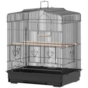 23" Bird Cage, Finches Canaries, Parrot Cage with Doors Perches, 2 Feeder Pet Supplies, Black (Option: Black)