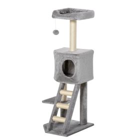 47" Tall Cat Tree Tower with Condo, Ladder, Scratching Posts and Hanging Ball, Light Grey (Option: Light Grey)