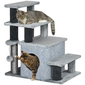 Cat Stairs Pet Steps for Couch Bed with Scratching Posts Condo Ball Toy, 23.6" x 15.7" x 26", Grey (Option: Grey)