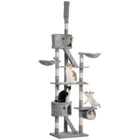 94"-102" Huge Cat Tree Ceiling High Cat Condo Scratching Post Activity Center Multi-Level Play House Light Grey (Option: Light Grey)