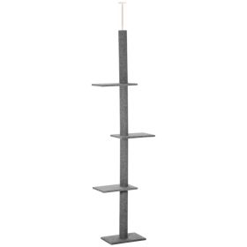 100" Floor To Ceiling Cat Tree w/ 3 Perches Activity Center for Kittens Cat Tower Furniture, Grey (Option: Grey)