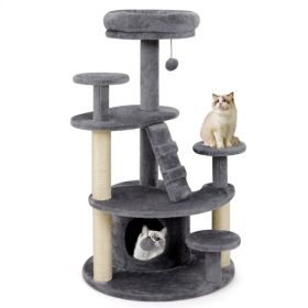 40" Multi-Level Cat Tree for Munchkin & Old Cats - Stable Wide Base, Soft Padded Perch + Large Condo (Gray) (Option: Default title)