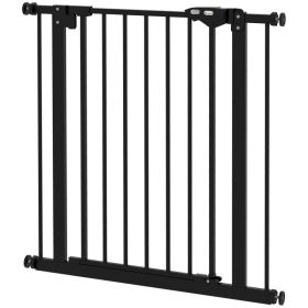 30 Inch Tall Pet Gate with Door Dog Gate and Barrier Indoor for Stairs, Pressure-Mounted Safety Gate, Black (Option: Black)