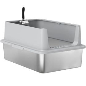 XL Stainless Steel Cat Litter Box for Big and Multiple Cats with High Wall Side, Scoop, Easy Cleaning & Odor Free (Option: Grey)