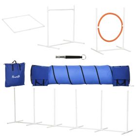5Pcs Dog Agility Training Equipment with 8.7KG Net Weight, Pet Agility Set with Tunnels, Adjustable Jump Ring, Jumper, Weave Poles, Square Pause (Option: Blue)